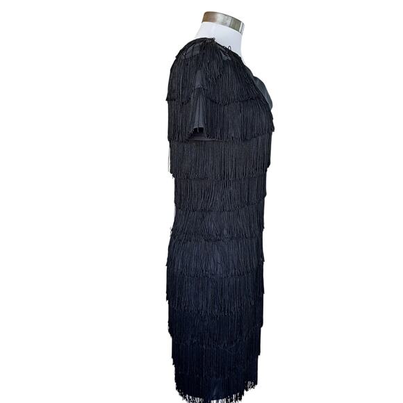Iconic Vintage Black Fringe Flapper-style Dress Size 7/8 Roberta Short Sleeve - Picture 4 of 12